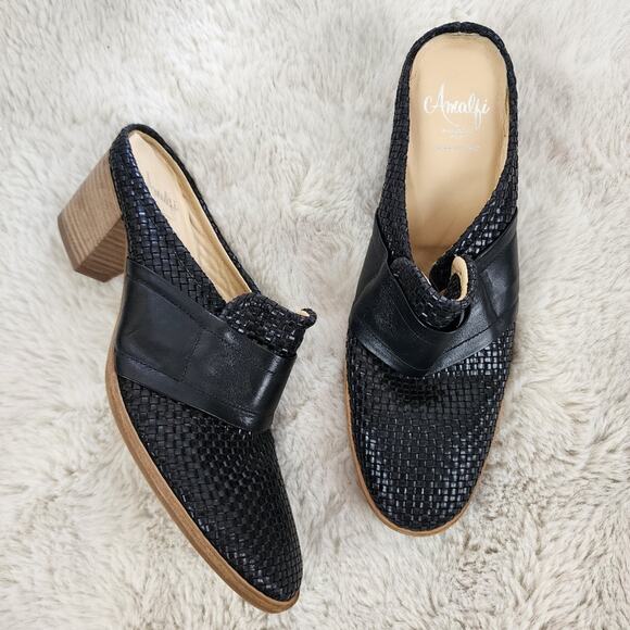 Amalfi Shoes - Amalfi by Rangoni Black Woven Leather Heeled Mules - 9 Made in Italy Block Heel